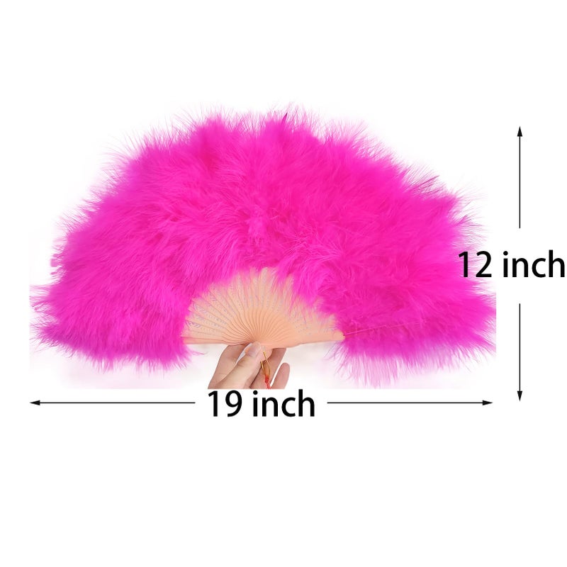 Happy Feather Handheld Marabou Feather Fan, 1920s Vintage Style Flapper Hand Fan for Costume Party and Dancing-Fuchsia - Image 2